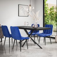More4Homes Donni Dining Table & Chairs - Black Table Top w Black Legs + Nova Velvet Dining Chair Set Of 4 in Blue