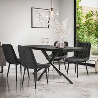 More4Homes Donni Dining Table & Chairs - Black Table Top w Black Legs + Nova Velvet Dining Chair Set Of 6