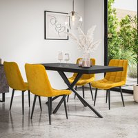 More4Homes Donni Dining Table & Chairs - Black Table Top w Black Legs + Nova Velvet Dining Chair Set Of 6 in Mustard