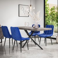 More4Homes Donni Dining Table & Chairs - Concrete Effect Table Top w Black Legs + Nova Velvet Dining Chair Set Of 4 in Blue