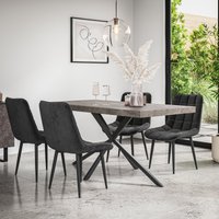 More4Homes Donni Dining Table & Chairs - Concrete Effect Table Top w Black Legs + Nova Velvet Dining Chair Set Of 6