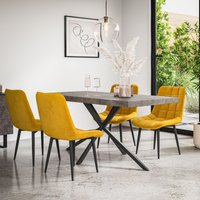 More4Homes Donni Dining Table & Chairs - Concrete Effect Table Top w Black Legs + Nova Velvet Dining Chair Set Of 6 in Mustard