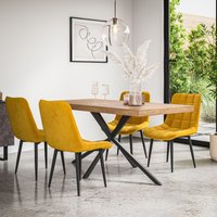More4Homes Donni Dining Table & Chairs - Oak Effect Table Top w Black Legs + Nova Velvet Dining Chair Set Of 6 in Mustard