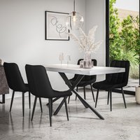 More4Homes Donni Dining Table & Chairs - White Marble Effect Table Top w Black Legs + Nova Faux Leather Dining Chair Set Of 6