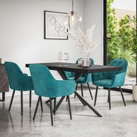 More4Homes Donni Dining Table & Chairs - Black Table Top w Black Legs + Anika Velvet Dining Chair Set Of 6 in Blue