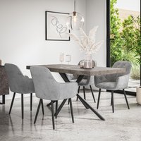 More4Homes Donni Dining Table & Chairs - Concrete Effect Table Top w Black Legs + Anika Velvet Dining Chair Set Of 6 in Grey