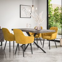 More4Homes Donni Dining Table & Chairs - Concrete Effect Table Top w Black Legs + Anika Velvet Dining Chair Set Of 6 in Mustard