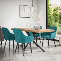 More4Homes Donni Dining Table & Chairs - Oak Effect Table Top w Black Legs + Anika Velvet Dining Chair Set Of 6 in Blue