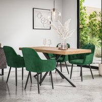 More4Homes Donni Dining Table & Chairs - Oak Effect Table Top w Black Legs + Anika Velvet Dining Chair Set Of 6 in Green
