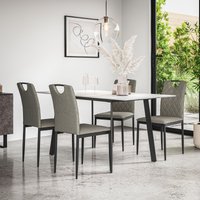 More4Homes Haydon Extending Dining Table & Chairs- White Marble Effect Table Top w Black Legs + Monza Linen Dining Chair Set Of 6 in Grey
