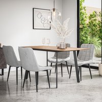 More4Homes Haydon Extending Dining Table & Chairs- Oak Effect Table Top w Black Legs + Nova Velvet Dining Chair Set Of 6 in Grey