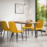 More4Homes Haydon Extending Dining Table & Chairs- Oak Effect Table Top w Black Legs + Nova Velvet Dining Chair Set Of 6 in Mustard