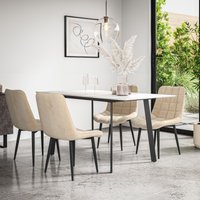 More4Homes Haydon Extending Dining Table & Chairs- White Marble Effect Table Top w Black Legs + Nova Velvet Dining Chair Set Of 4 in Beige