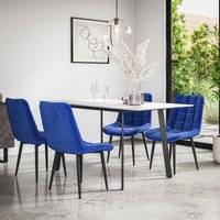 More4Homes Haydon Extending Dining Table & Chairs- White Marble Effect Table Top w Black Legs + Nova Velvet Dining Chair Set Of 4 in Blue