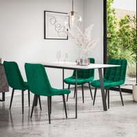 More4Homes Haydon Extending Dining Table & Chairs- White Marble Effect Table Top w Black Legs + Nova Velvet Dining Chair Set Of 4 in Green