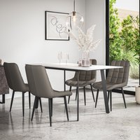 More4Homes Haydon Extending Dining Table & Chairs- White Marble Effect Table Top w Black Legs + Nova Faux Leather Dining Chair Set Of 6 in Grey