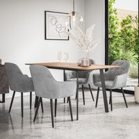 More4Homes Haydon Extending Dining Table & Chairs - Oak Effect Table Top w Black Legs + Anika Velvet Dining Chair Set Of 4 in Grey