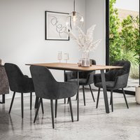 More4Homes Haydon Extending Dining Table & Chairs - Oak Effect Table Top w Black Legs + Anika Velvet Dining Chair Set Of 6