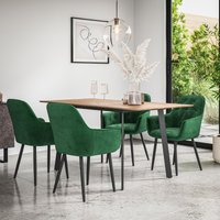More4Homes Haydon Extending Dining Table & Chairs - Oak Effect Table Top w Black Legs + Anika Velvet Dining Chair Set Of 6 in Green