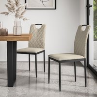 More4Homes Set Of 8 Monza Fabric Dining Chair Modern Padded Seat Metal Legs Kitchen in Beige