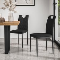 More4Homes Set Of 6 Monza Faux Leather Dining Chair Modern Padded Seat Metal Legs Kitchen in Black