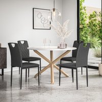 More4Homes Malvern Round Dining Table & Chairs - Marble Table Top w Solid Oak Legs + Monza Fabric Dining Chair Set Of 4 in Charcoal