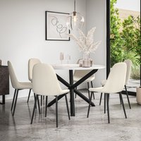 More4Homes Malvern Round Dining Table & Chairs - Marble Table Top w Solid Oak Black Legs + Maya Boucle Dining Chair Set Of 6 in Ivory