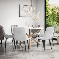 More4Homes Malvern Round Dining Table & Chairs - Marble Table Top w Solid Oak Legs + Nova Velvet Dining Chair Set Of 6 in Grey