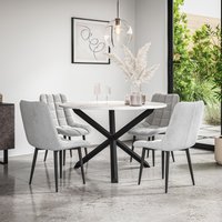 More4Homes Malvern Round Dining Table & Chairs - Marble Table Top w Solid Oak Black Legs + Nova Velvet Dining Chair Set Of 4 in Grey