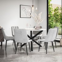 More4Homes Malvern Round Dining Table & Chairs - Marble Table Top w Solid Oak Black Legs + Nova Velvet Dining Chair Set Of 6 in Grey