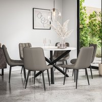 More4Homes Malvern Round Dining Table & Chairs - Marble Table Top w Solid Oak Black Legs + Nova Faux Leather Dining Chair Set Of 6 in Grey