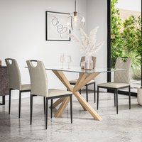 More4Homes Etta Glass Dining Table & Chairs - Glass Top w Solid Oak Legs + Monza Fabric Dining Chair Set Of 4 in Beige