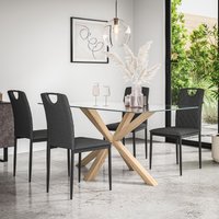 More4Homes Etta Glass Dining Table & Chairs - Glass Top w Solid Oak Legs + Monza Fabric Dining Chair Set Of 4 in Charcoal