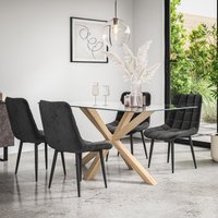 More4Homes Etta Glass Dining Table & Chairs - Glass Top w Solid Oak Legs + Nova Velvet Dining Chair Set Of 6 in Black