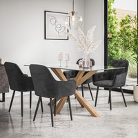 More4Homes Etta Glass Dining Table & Chairs - Glass Top w Solid Oak Legs + Anika Velvet Dining Chair Set Of 4 in Black