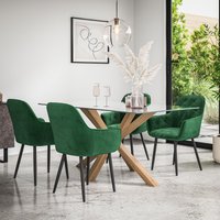 More4Homes Etta Glass Dining Table & Chairs - Glass Top w Solid Oak Legs + Anika Velvet Dining Chair Set Of 6 in Green