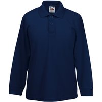 Fruit of the Loom Long Sleeve 65 35 Pique Polo Polo Shirts in Mid Navy | Size: 7-8 Years