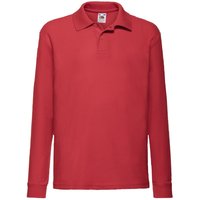Fruit of the Loom Long Sleeve 65 35 Pique Polo Polo Shirts in Red | Size: 7-8 Years