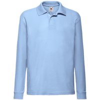 Fruit of the Loom Long Sleeve 65 35 Pique Polo Polo Shirts in Blue | Size: 7-8 Years