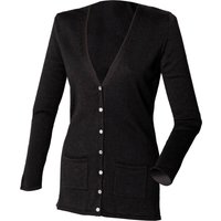 Henbury Women's V-Neck Button Fine Knit Cardigan in Black | Size: XS