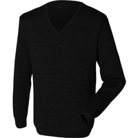 Henbury Men's 12 Gauge Fine Knit V-Neck Jumper Sweatshirt in Black | Size: XS