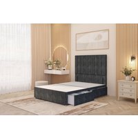 Somnior Alexas Divan Divan Bed 4 Drawers with 54" Floor Headboard Tweed Fabric in Charcoal | Size: Small Double