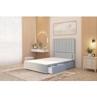 Somnior Alexas Divan Divan Bed 4 Drawers with 54" Floor Headboard Linen Fabric in Light Grey | Size: King