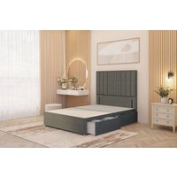 Somnior Alexas Divan Divan Bed 4 Drawers with 54" Floor Headboard Linen Fabric in Mid Grey | Size: King