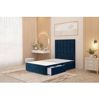 Somnior Austin 4 Drawer Divan Bed Base & 54" Floor Standing Headboard Velvet in Navy | Size: King