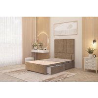 Somnior Austin 4 Drawer Divan Bed Base & 54" Floor Standing Headboard Velvet in Beige | Size: Double