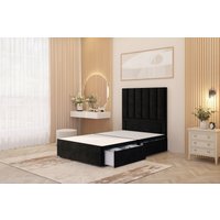 Somnior Austin 4 Drawer Divan Bed Base & 54" Floor Standing Headboard Velvet in Black | Size: King