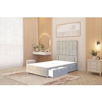Somnior Austin 4 Drawer Divan Bed Base & 54" Floor Standing Headboard Velvet in Silver | Size: King