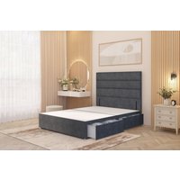 Somnior Chambery Divan Bed Frame 4 Draw with Floor Standing Headboard Velvet in Charcoal | Size: Double