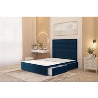 Somnior Chambery Divan Bed Frame 4 Draw with Floor Standing Headboard Velvet in Navy | Size: Super King